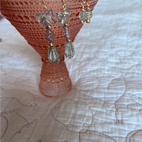 Gold and Crystal Butterfly Drop Earrings - Picture 2 of 3